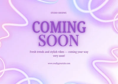 Purple Neon Coming Soon Poster A2 Landscape